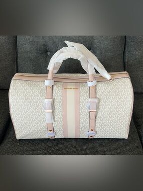 Michael Kors Bedford Travel XL Signature Logo Stripe Weekender Bag